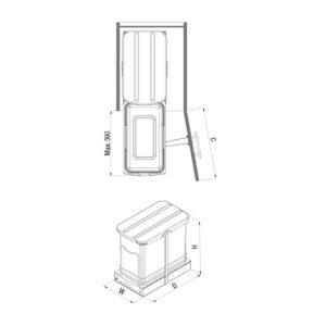 Кухненски Кош за вграждане в шкаф 24 литра сив