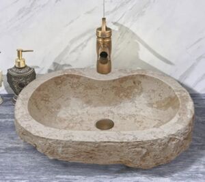 Дизайнерска Мивка за Баня от Индонезийски Бежов Мрамор Овална