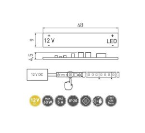 Сензорен ключ за LED лента в алуминиев профил 60W