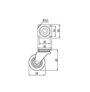 Мебелно колелце силиконово без спирачка ф50/h65 mm с планка 50 х 50