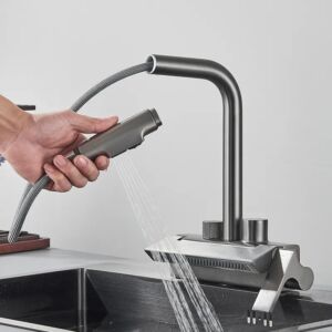 Смесител с водопад за Кухня в цвят Титан