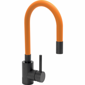 Кухненски смесител с гъвкава лебедка (чучур) FALA Black, оранжев