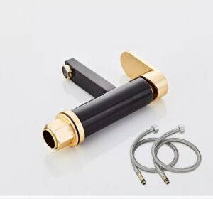 Смесител за мивка в баня Черен Мат + Злато