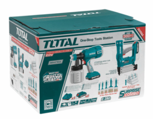 Комплект акумулаторни такер и пистолет за боядисване TOTAL, 20 V, 2 x 2 Ah