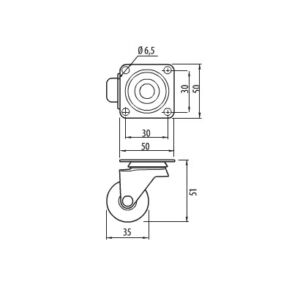 Мебелно колелце Ф 35 мм силиконово без спирачка
