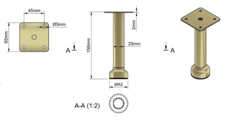 Mетален Дизайнерски Крака за Мебели, Шкафове в Цвят Черен с реглаж "TABA" - Image 2