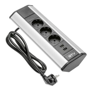 Разклонител GTV Schuko, Ъглов, 3 контакта, 2 USB