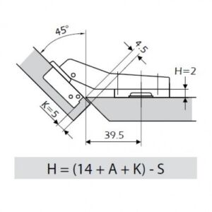 Мебелна панта на модел с амортисьор 45°