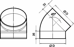 Ъгъл на 45° за кръгли въздуховоди Ф 125