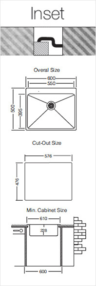 Кухненски Мивки от неръждаема стомана - алпака модел 600.500