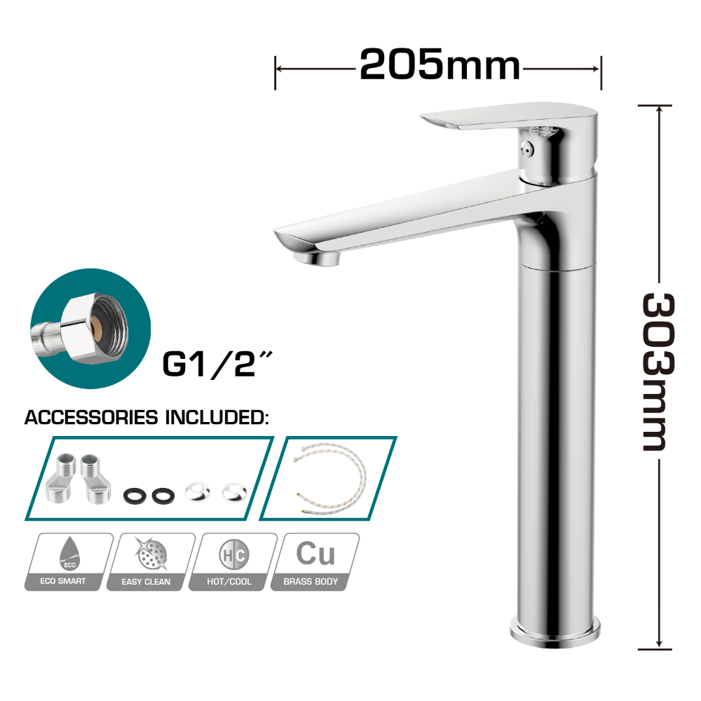 Смесител за мивка TOTAL Industrial, хром, H 303 мм - Image 2