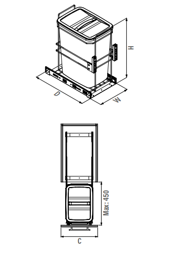 Кухненски кош за вграждане в шкаф с плавно затваряне - 300мм - Image 3