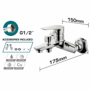 Смесител за душ / вана TOTAL Industrial, стенен, хром