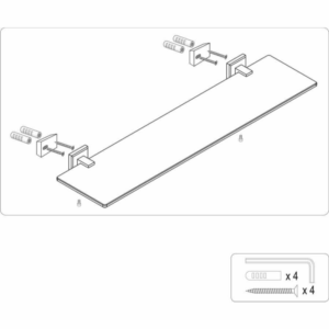 Стъклен рафт за баня FALA QUAD, хром, 520 мм