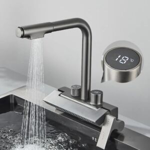 Смесител с водопад за Кухня в цвят Титан