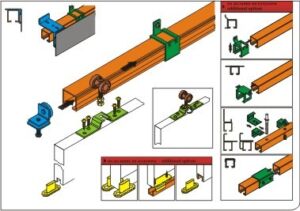 EKONOM механизъм за плъзгащи врати горно водене с 2 м релса к-т