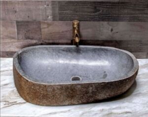 Дизайнерска Мивка за Баня от Естествен Камък Тъмно Сива