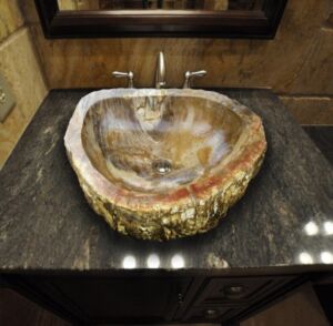 Дизайнерска Мивка за Баня от Вкаменено Дърво