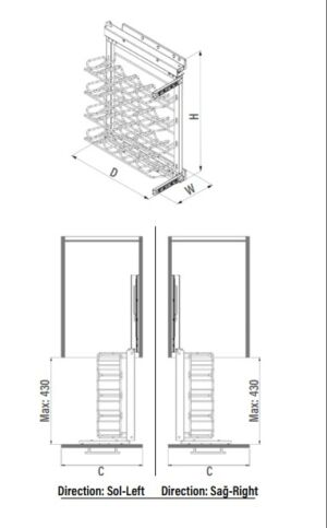 МЕХАНИЗЪМ ЗА БУТИЛКИ ВИНО STARAX с водачи странично водене Blum