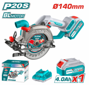 Акумулаторен безчетков ръчен циркуляр TOTAL INDUSTRIAL, 20 V, 140 мм, 1 x 4 Ah