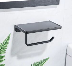 Поставка за Тоалетна Хартия и етажерка за телефон - Черен Мат