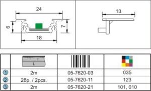 Алуминиев профил за LED лента 2 м. - ГРОУВ комплект с покриваща лента - ПРОЗРАЧНА