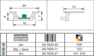 Алуминиев профил за LED лента 2 м - ГРОУВ комплект с покриваща лента - МАТ