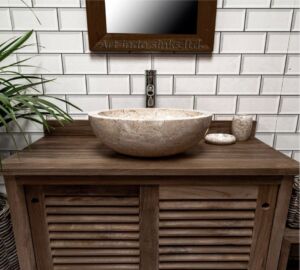 Дизайнерска Мивка за Баня от Индонезийски Крем Мрамор