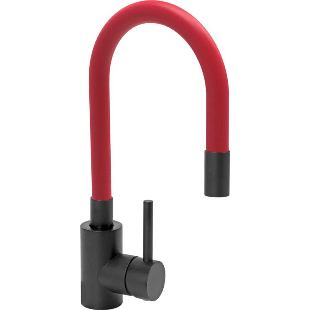 Кухненски смесител с гъвкава лебедка (чучур) FALA Black, червен
