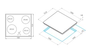 Керамични Котлони за вграждане с 3 + 1 зони Pyramis 58HL 4004