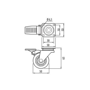 Мебелно колелце Ф 50 мм силиконово със спирачка ф50/h65 mm с планка 50 х 50