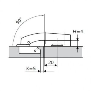 мебелна панта с амортисьор -90° (180°)