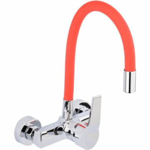 Кухненски смесител с гъвкава лебедка (чучур) FALA, стенен, червен Кухненски смесител с гъвкава лебедка (чучур) FALA, стенен, червен