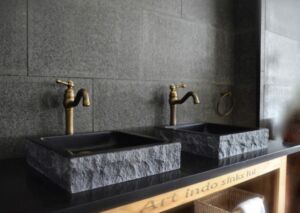 Дизайнерска Мивка за Баня от Индонезийски Черен Мрамор правоъгълна