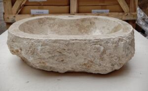 Дизайнерска Мивка за Баня от Индонезийски Бежов Мрамор Овална