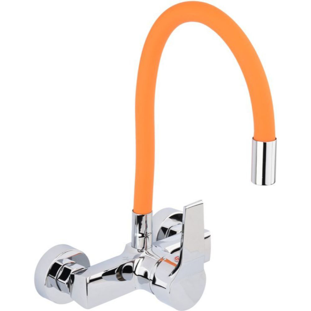 Кухненски смесител с гъвкава лебедка (чучур) FALA, стенен, оранжев